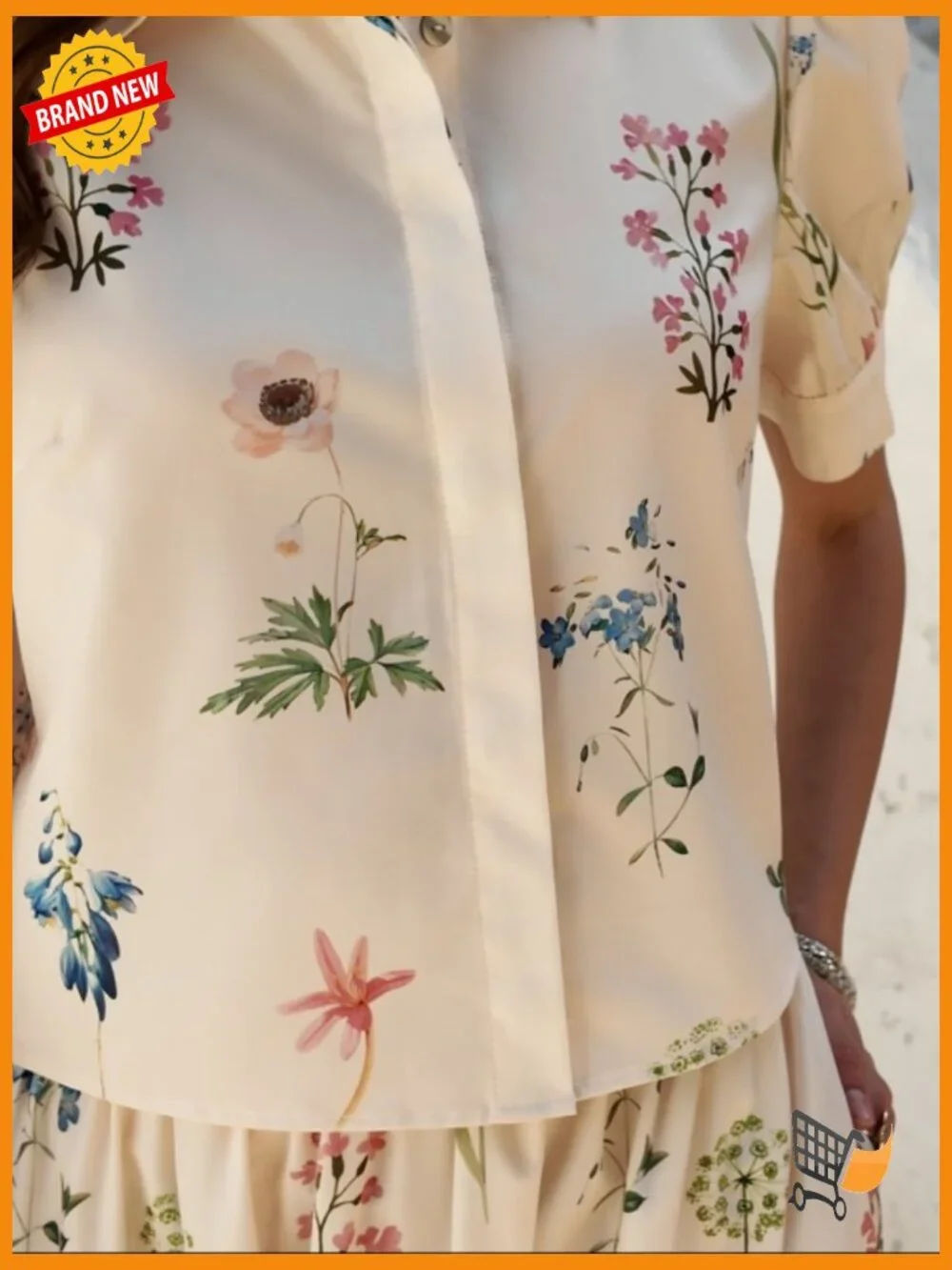 2 Piece Floral Skirt Set Puff Sleeve Blouse Elastic Waist Matching Vacation